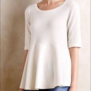 Anthropologie Cream Peplum Sweater with Back Tie